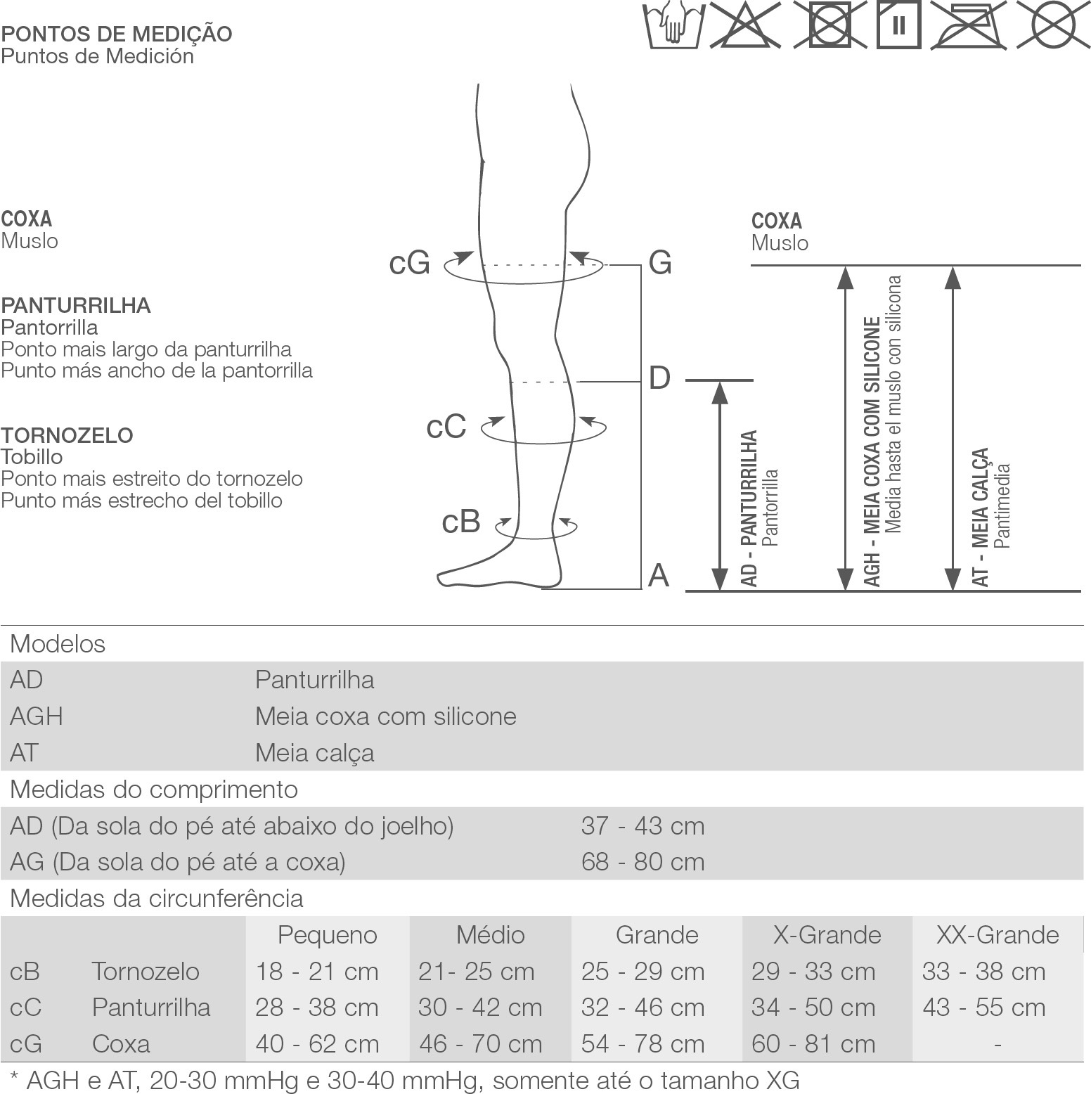 Tabela de medidas Venosan 6000 · Unissex